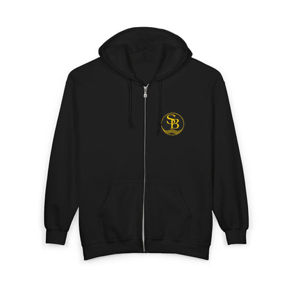Zip Hoodie with Gold Monogram Logo - SB Emblem Chest Print