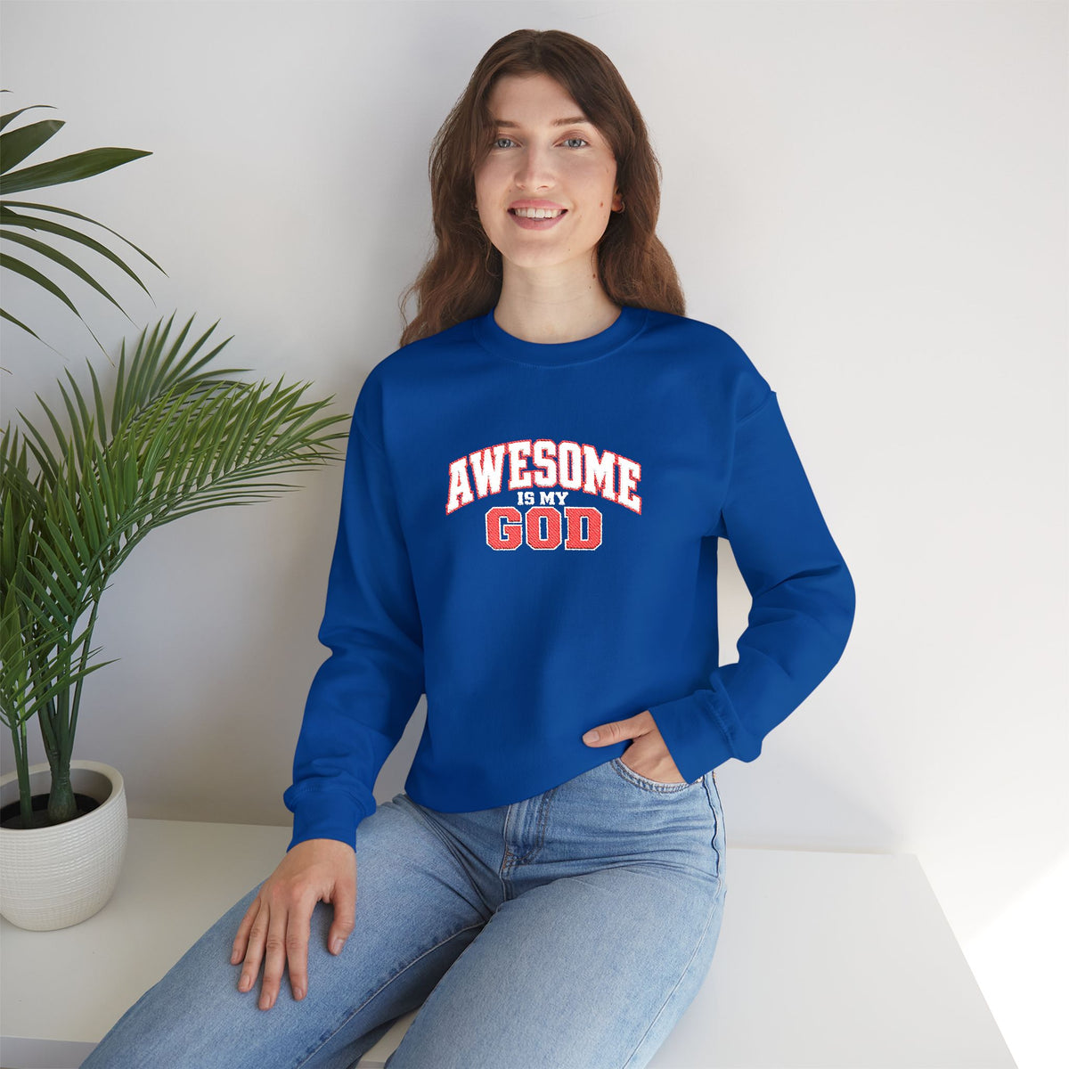 Awesome Is My God Crewneck Sweatshirt — Christian Faith Graphic Sweatshirt