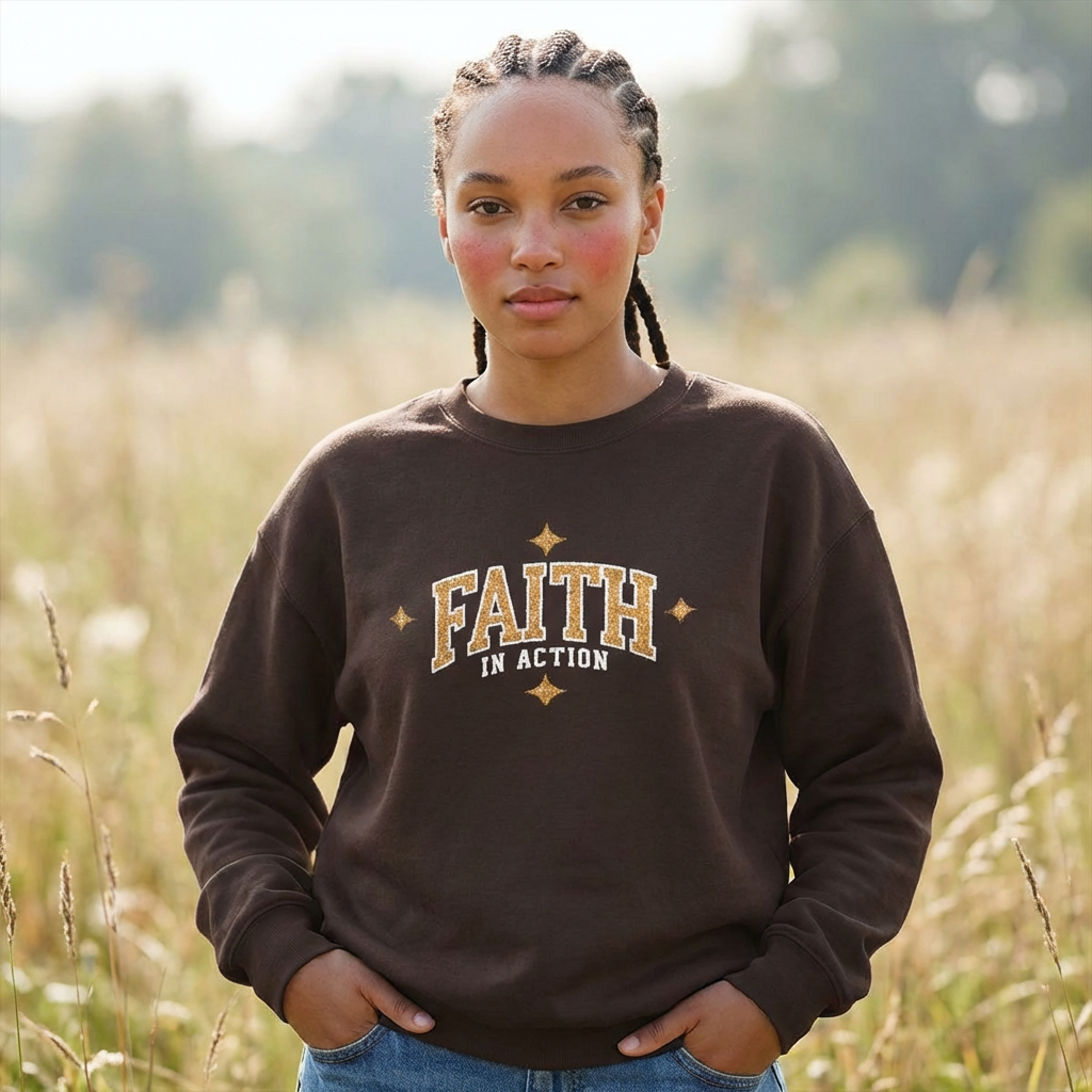 Faith in Action Embroidered  Christian Inspirational Sweatshirt