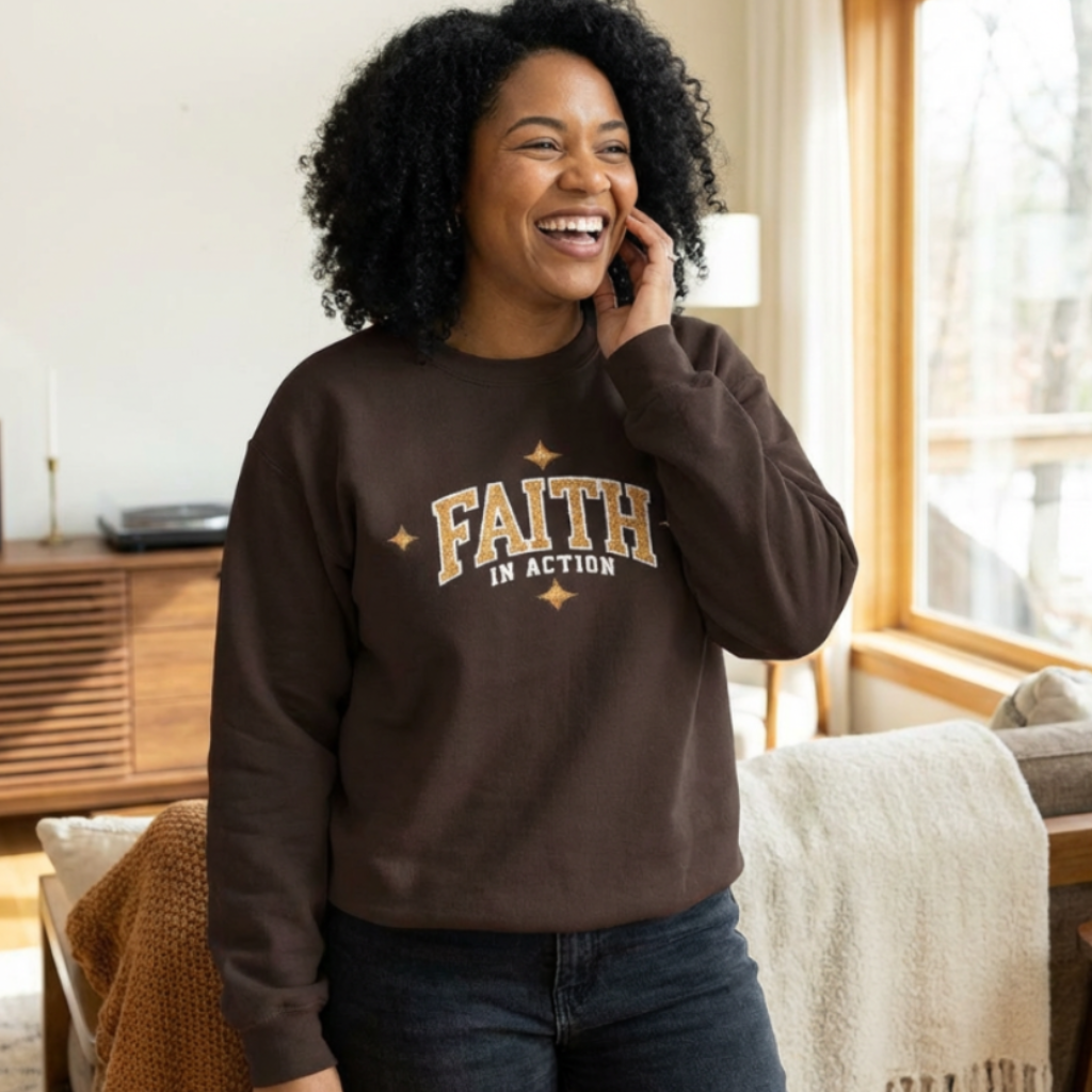 Faith in Action Embroidered  Christian Inspirational Sweatshirt