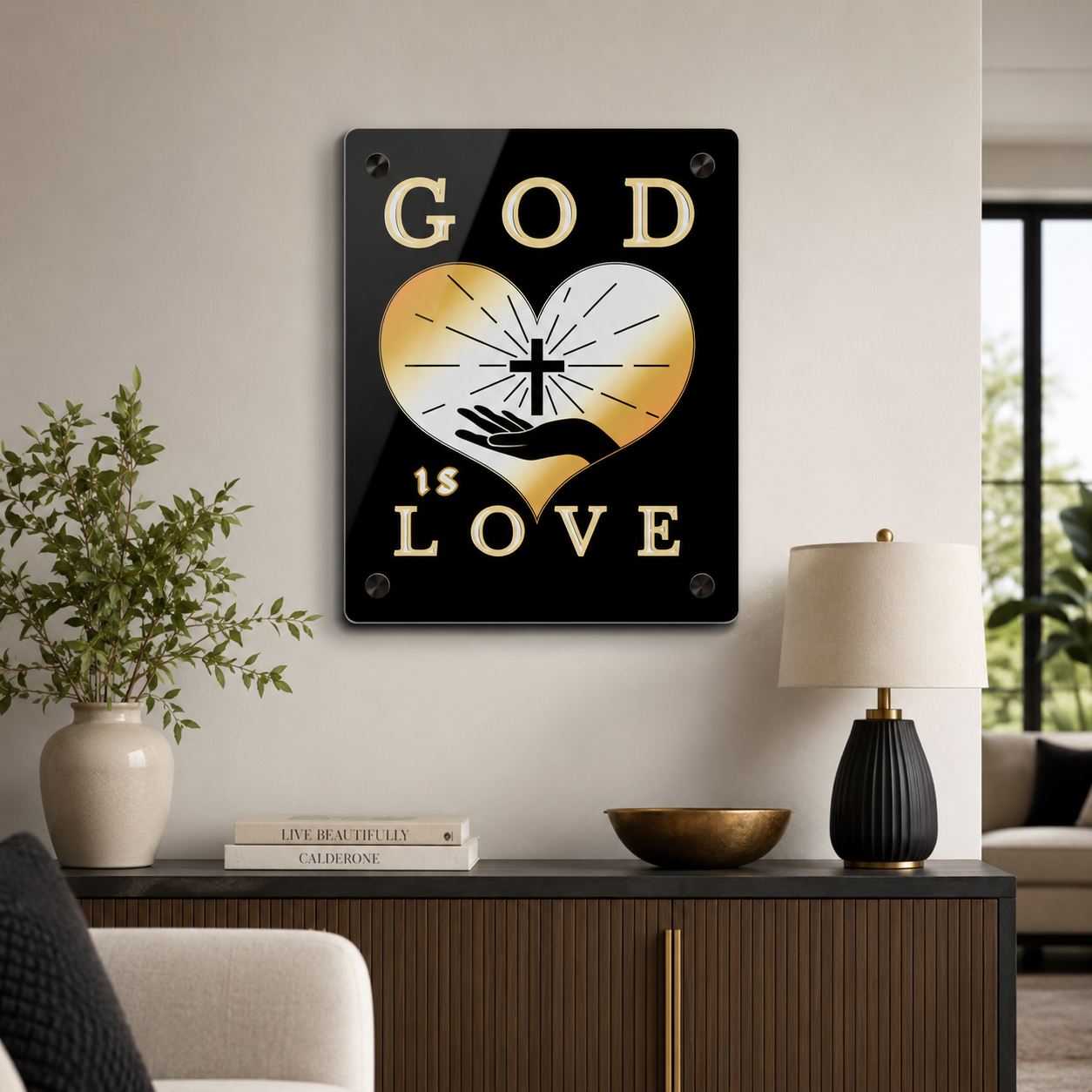 God Is Love Acrylic Wall Art | Christian Black & Gold Decor