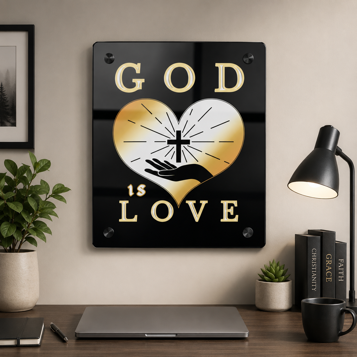 God Is Love Acrylic Wall Art | Christian Black & Gold Decor