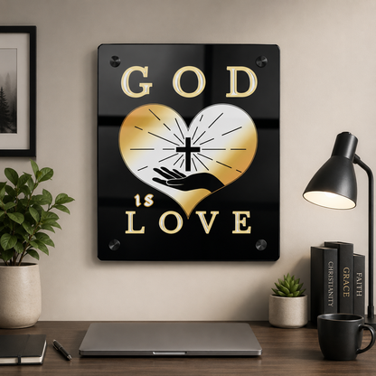 God Is Love Acrylic Wall Art | Christian Black & Gold Decor