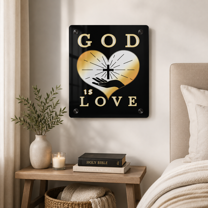 God Is Love Acrylic Wall Art | Christian Black & Gold Decor
