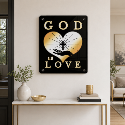 God Is Love Acrylic Wall Art | Christian Black & Gold Decor