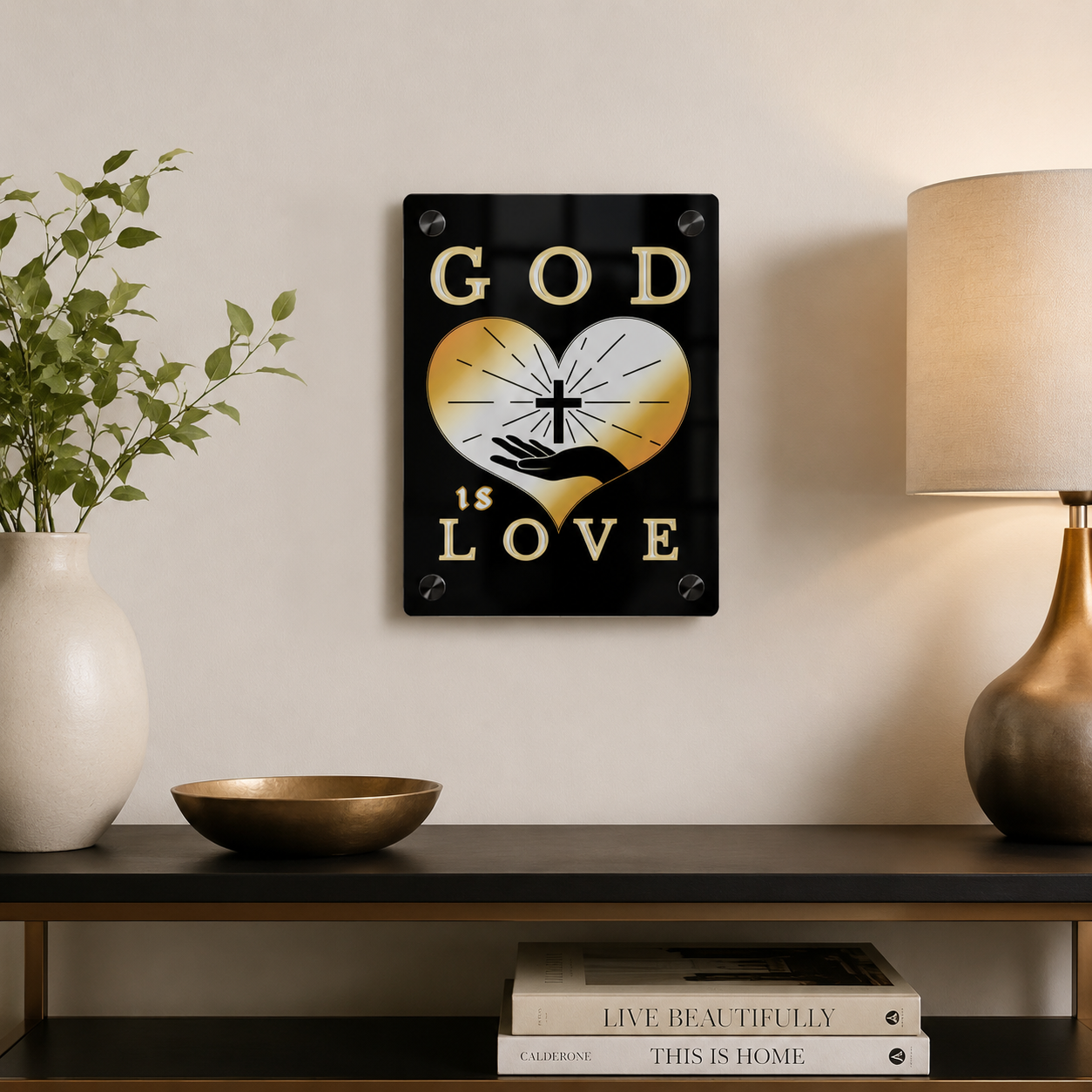God Is Love Acrylic Wall Art | Christian Black & Gold Decor