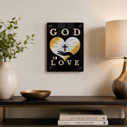 God Is Love Acrylic Wall Art | Christian Black & Gold Decor