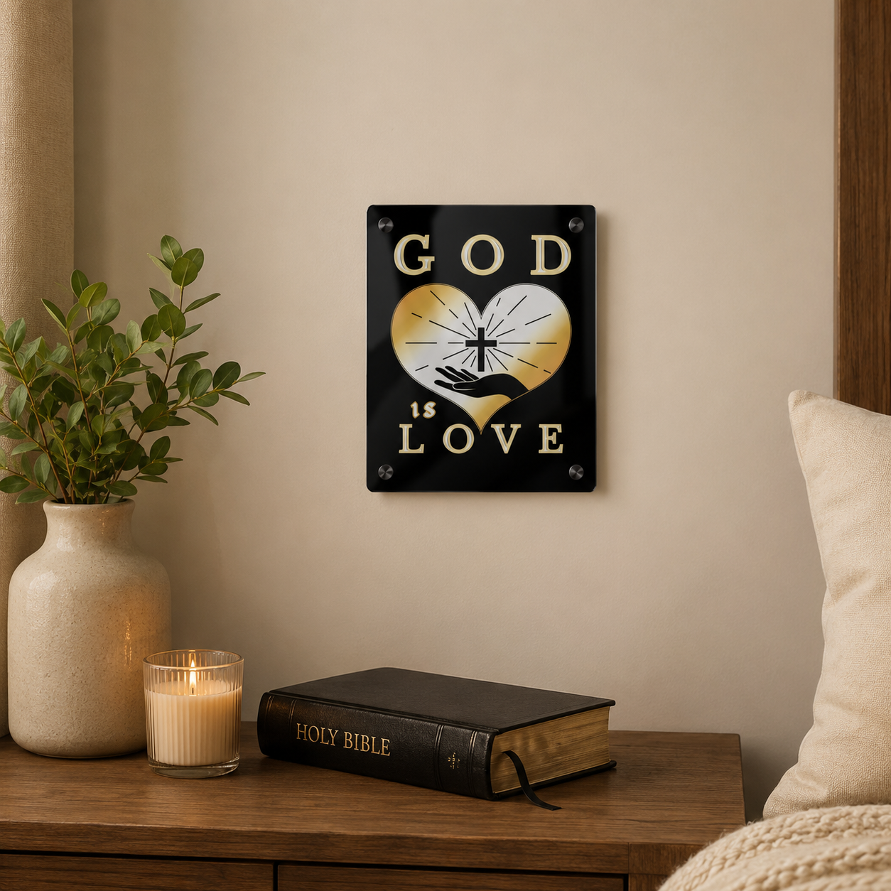 God Is Love Acrylic Wall Art | Christian Black & Gold Decor