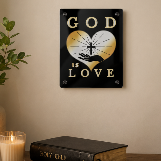 God Is Love Acrylic Wall Art | Christian Black & Gold Decor
