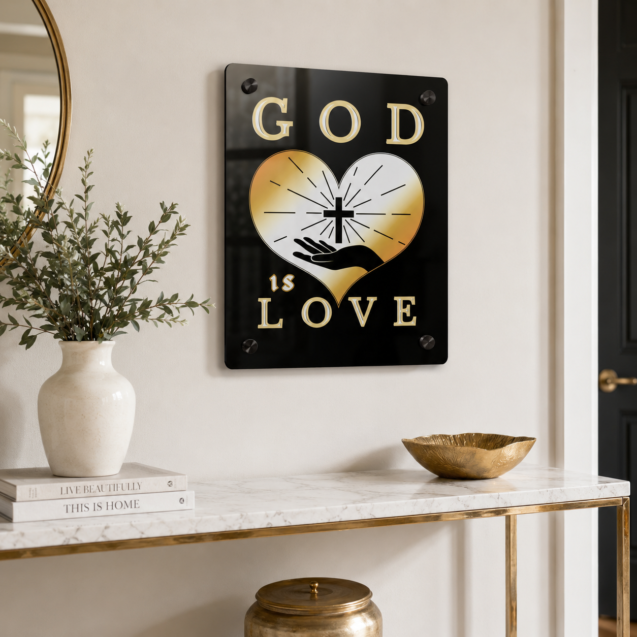 God Is Love Acrylic Wall Art | Christian Black & Gold Decor