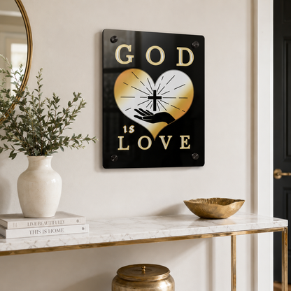 God Is Love Acrylic Wall Art | Christian Black & Gold Decor