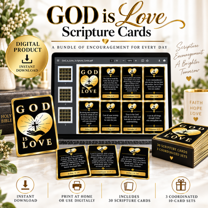 GOD is Love Scripture Cards – 30 Printable Bible Verse Cards | 3 Faith-Filled Sets | Digital Download