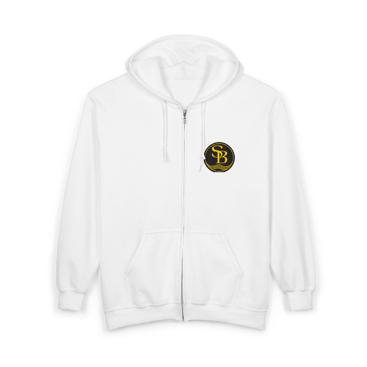 Zip Hoodie with Gold Monogram Logo - SB Emblem Chest Print