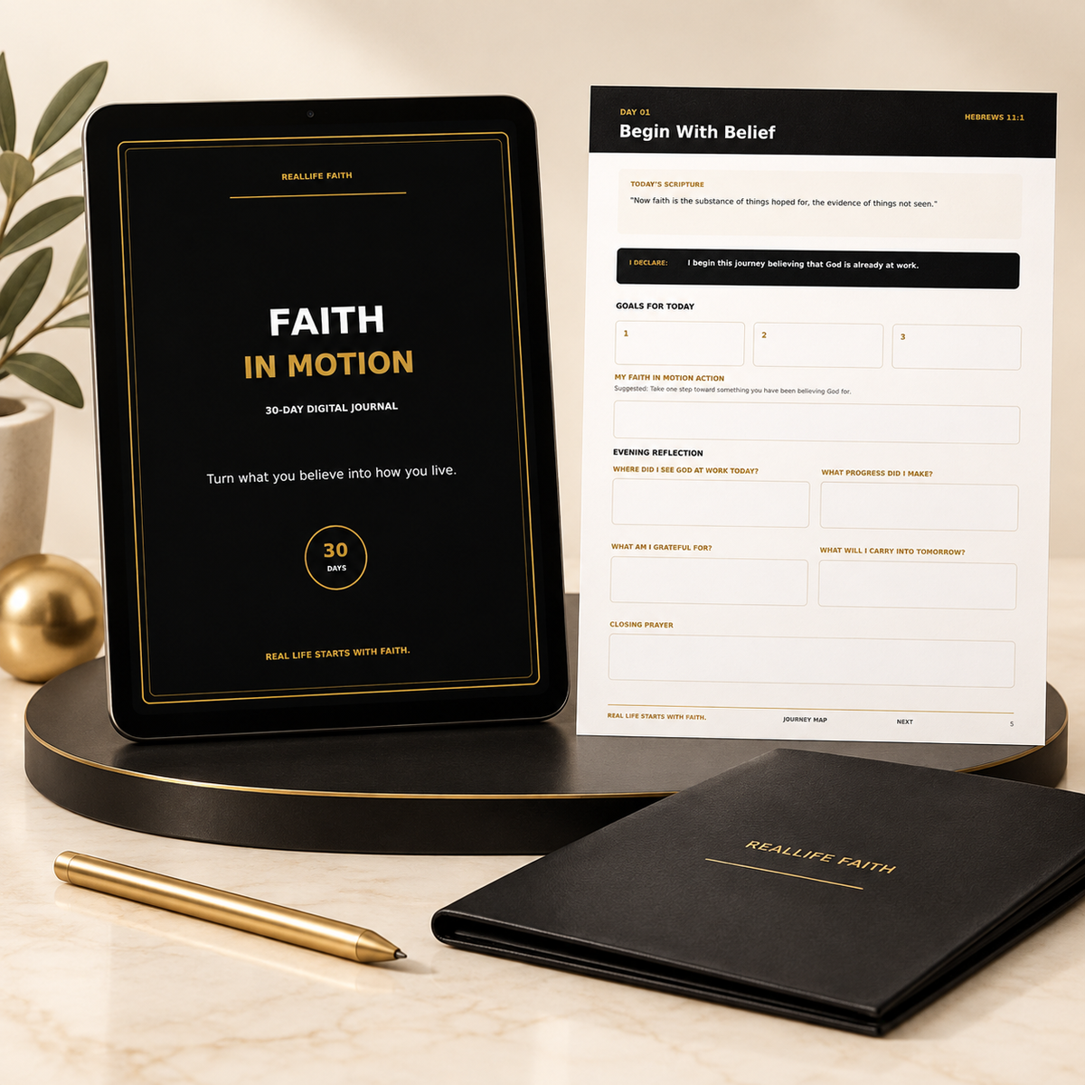 Faith in Motion: 30-Day Digital Faith Journal | Fillable & Printable PDF
