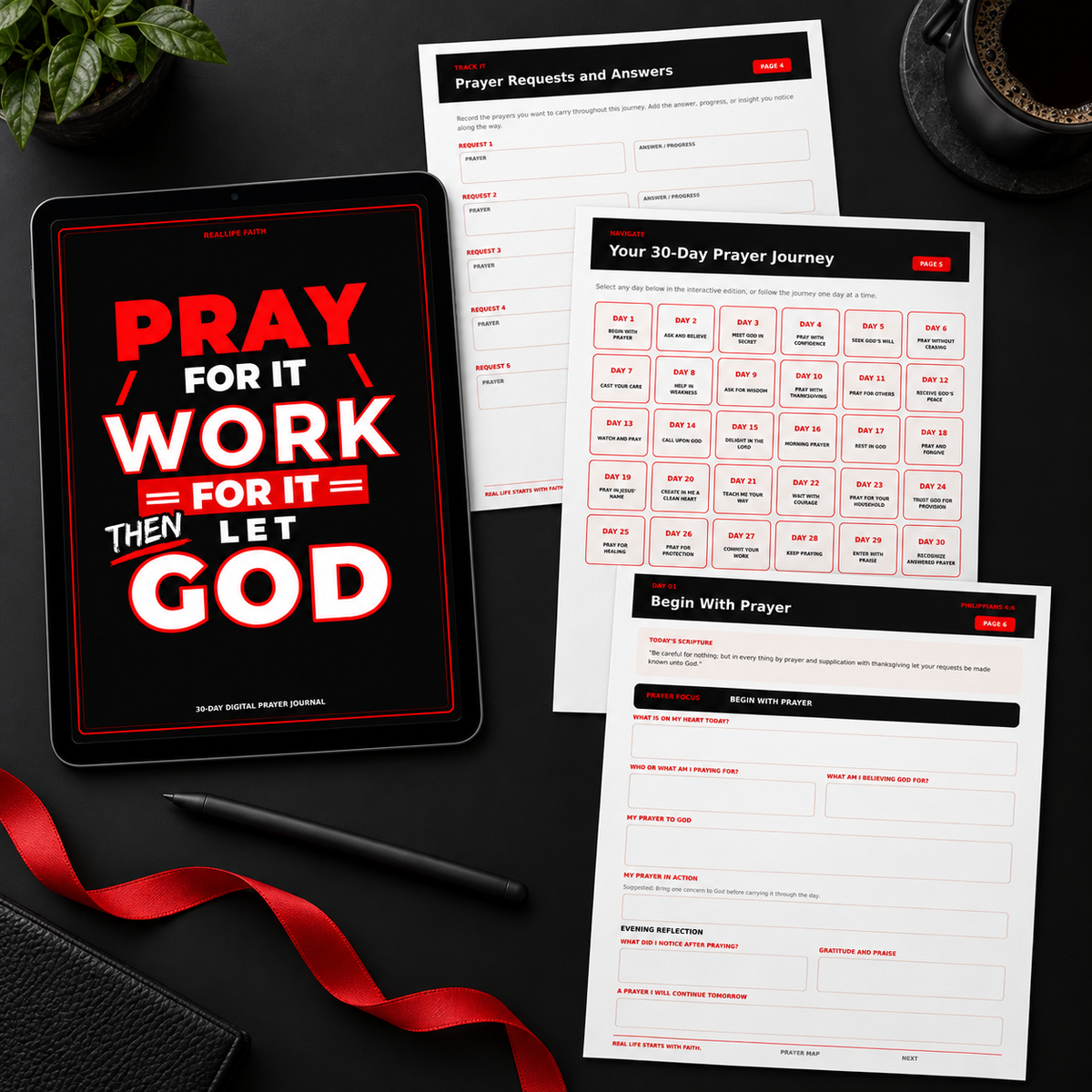 Pray for It. Work for It. Let God | 30-Day Digital Prayer Journal | Fillable & Printable
