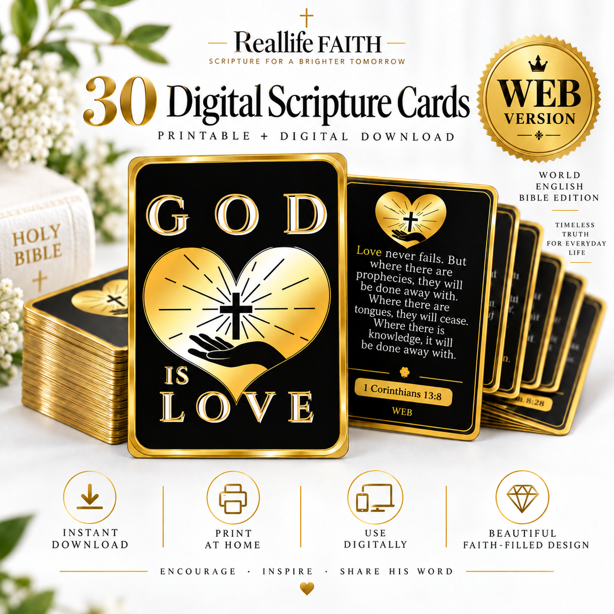 GOD is Love Scripture Cards – 30 {W.E.B) Printable Cards | 3 Sets of 10 | Digital Download