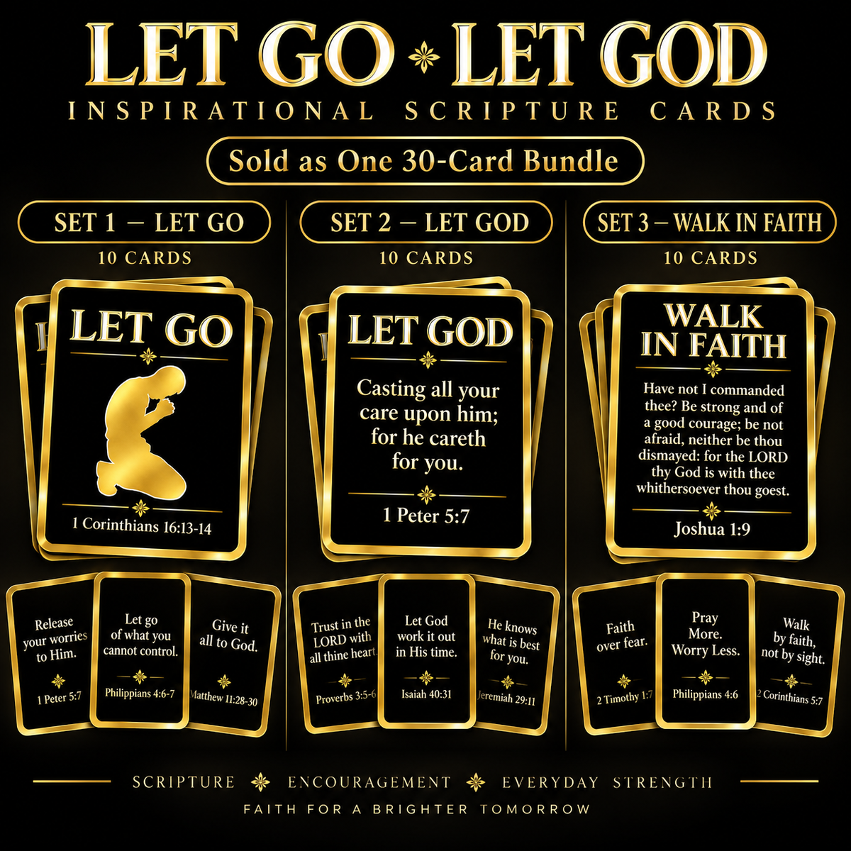 LET GO / LET GOD Scripture Cards - 30 Printable KJV Bible Verse Cards | 3 Faith-Filled Sets | Digital Download