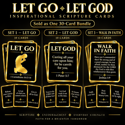 LET GO / LET GOD Scripture Cards - 30 Printable KJV Bible Verse Cards | 3 Faith-Filled Sets | Digital Download