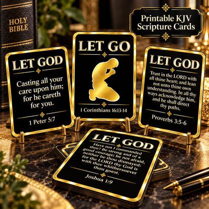 LET GO / LET GOD Scripture Cards - 30 Printable KJV Bible Verse Cards | 3 Faith-Filled Sets | Digital Download