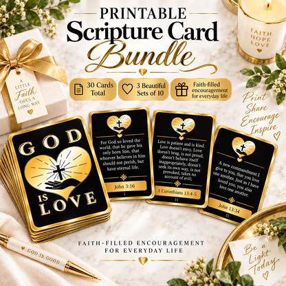 GOD is Love Scripture Cards – 30 Printable Bible Verse Cards | 3 Faith-Filled Sets | Digital Download